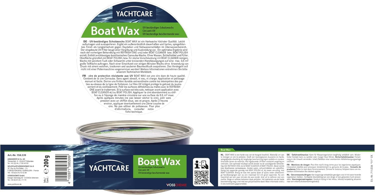 Cera dura premium Yachtcare para embarcaciones, 200 g, carnauba, protección resistente a los rayos UV, impermeable y fácil de usar