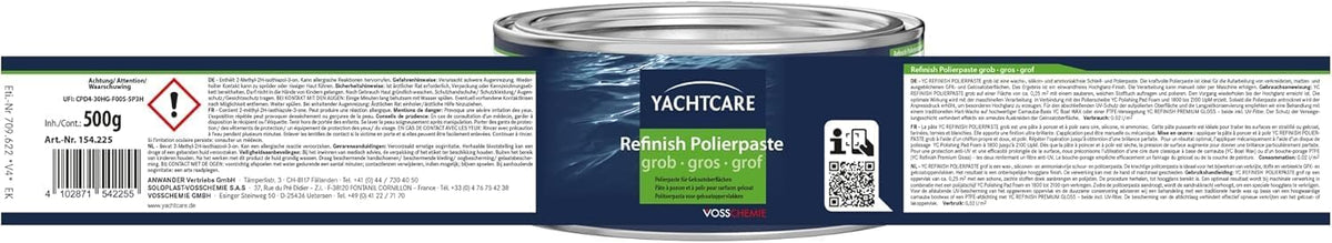 Yachtcare Refinish pasta abrasiva y pulidora - 500 g - adecuada para todas las superficies de gelcoat y pintura - ideal para embarcaciones, autocaravanas, caravanas y automóviles