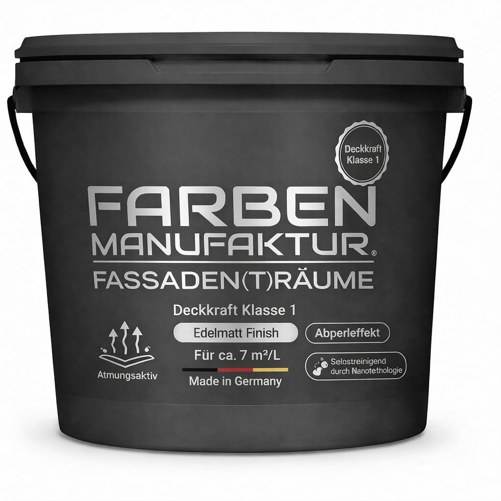 Farben Manufaktur Fassadenfarbe Hausfarbe Wandfarbe Sockelfarbe Acrylatfarbe lösemittelarm RAL 2L, Farbe: 7012 Basaltgrau