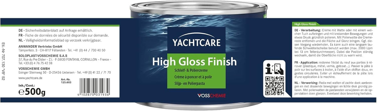 Pulimento Yachtcare Unisex High Gloss Finish para PRFV, blanco, 500 g UK
