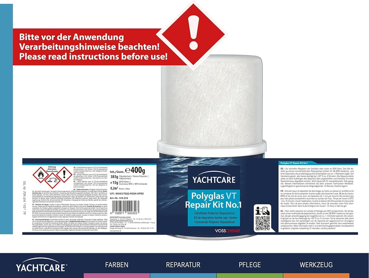 Kit de reparación Polyglas Yachtcare - para reparaciones rápidas de piezas de PRFV
