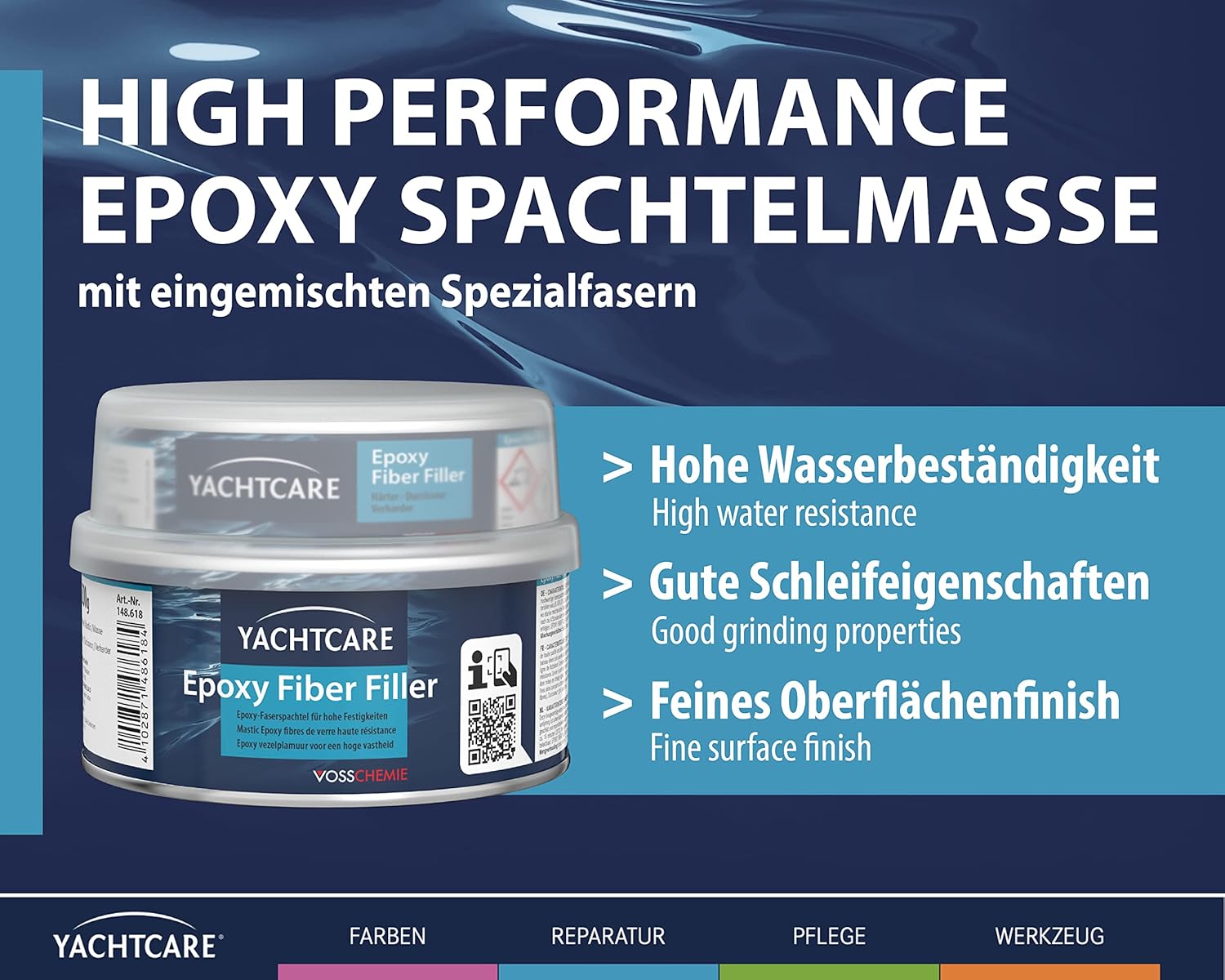 Yachtcare Epoxy Fiber Filler Glasfaserspachtel 500g - Faserverstärkte Epoxy Spachtelmasse, hellblau