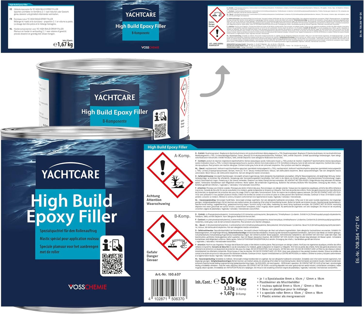 Yachtcare High Build Epoxy Filler KG 5,0 - Epoxy Rollspachtel zur Osmosesarnierung, Weiß