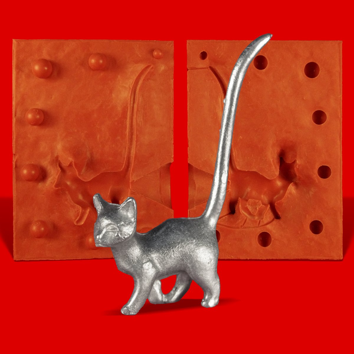 Pewter mold ring holder walking cat - heat-resistant silicone mold - requires approx. 60g pure tin