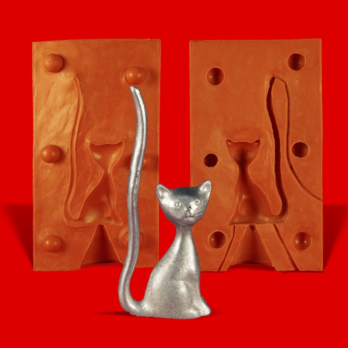 Pewter mold ring holder sitting cat 2 - heat-resistant silicone mold - requires approx. 60g pure tin