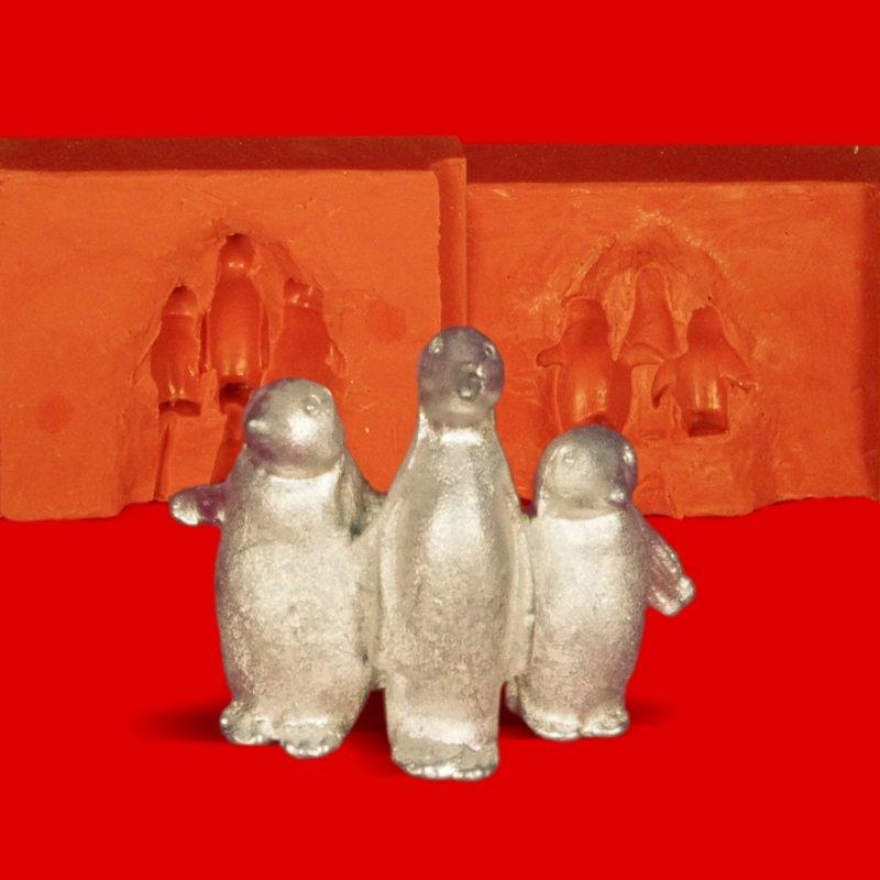 Tin mold 3 penguins - heat-resistant silicone mold - requires approx. 25g pure tin