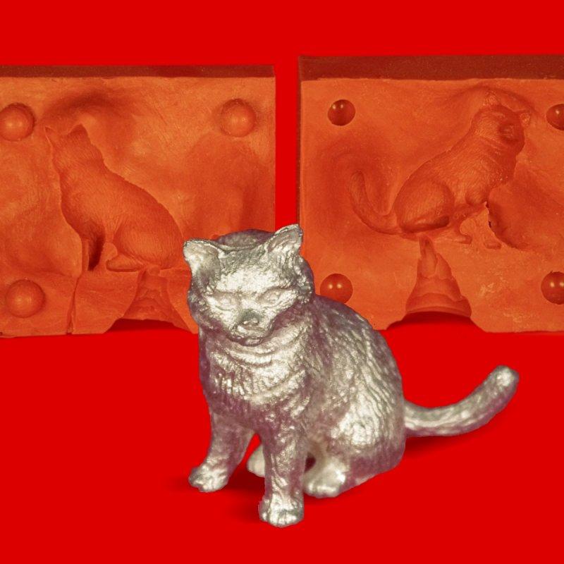 Pewter mold sitting cat - heat-resistant silicone mold - requires approx. 95g pure tin