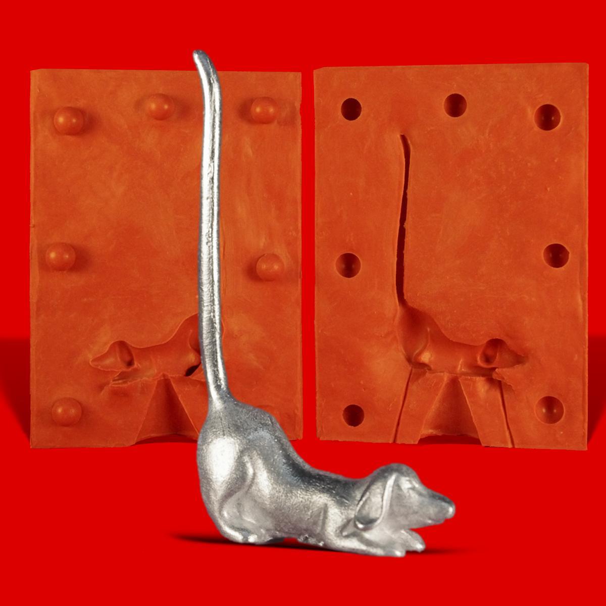 Zinn Giessform Ringhalter Hund Dackel kniend Silikonform hitzebeständig - benötigt ca 55g Reinzinn