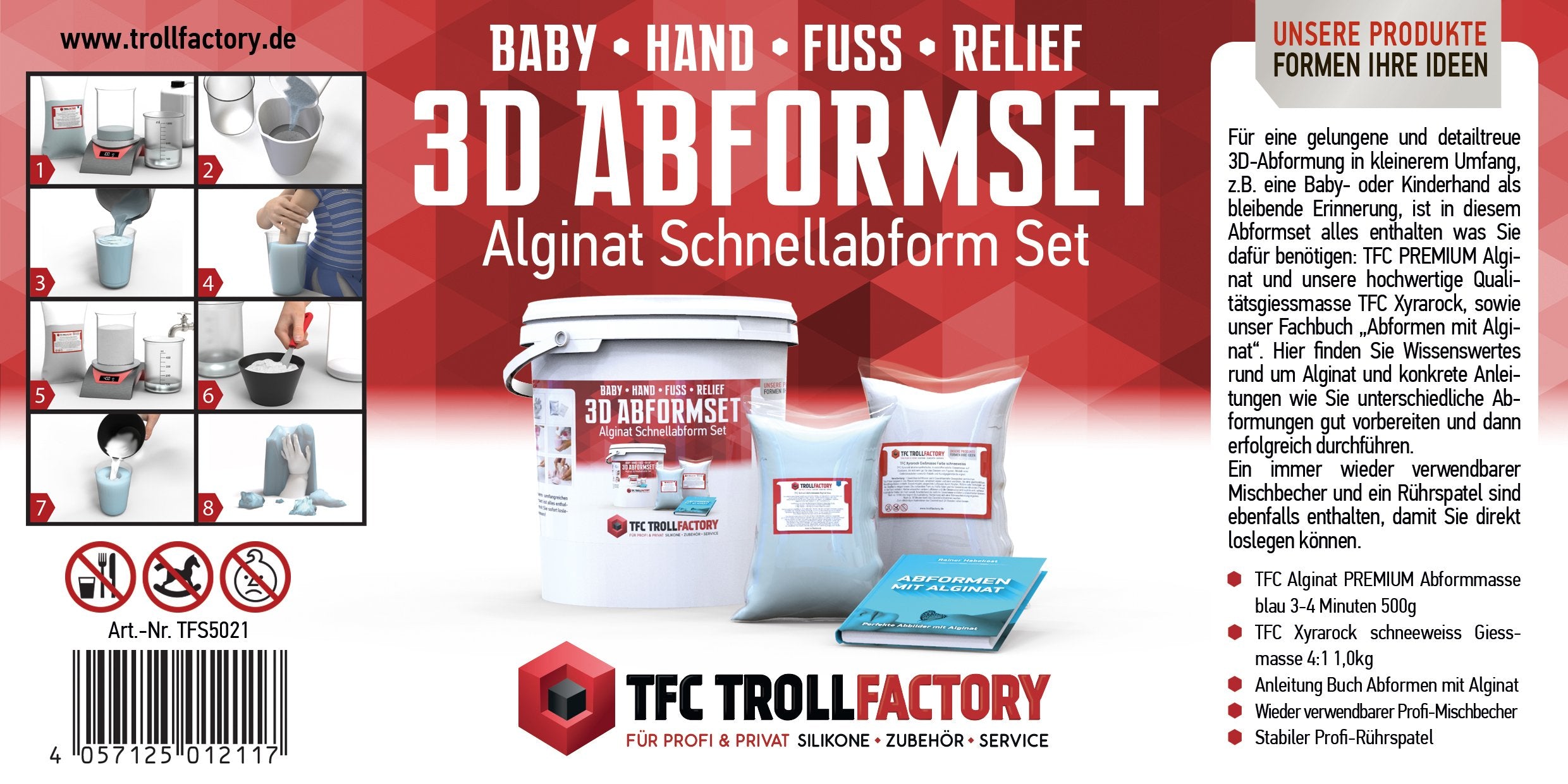 Abformset Alginat 3D Baby Hand Fuß Relief