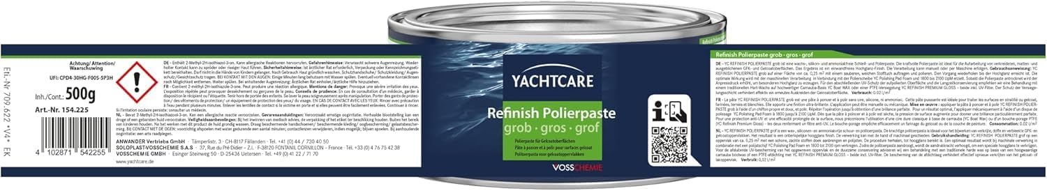 Yachtcare Refinish Schleif- und Polierpaste - 500g - geeignet für alle Gelcoat- und Lackoberflächen - ideal für Boot, Wohnmobil, Caravan und Auto