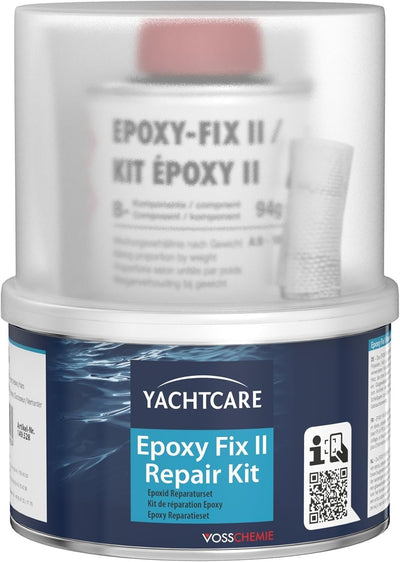 Yachtcare Epoxy Fix Repair Kit 250g - GFK Reparaturset für Boot, Caravan, SUP, Kunststoff – Epoxidharz Kleber & Glasfaser Rep-Set