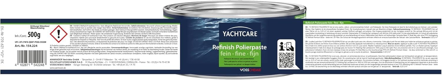 Yachtcare Refinish Polierpaste fein - universell einsetzbare Polierpaste für Gelcoat- und Lackoberflächen
