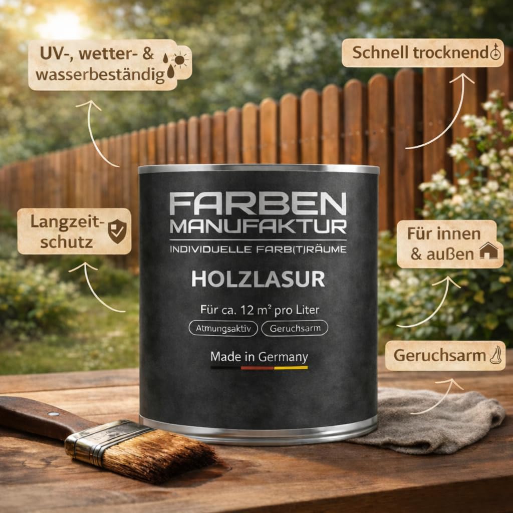 Farben Manufaktur Holzlasur Lasur Holzfarbe Holzschutzlack Holzlack lasierend nicht deckend RAL 1L, Farbe: ca. RAL 6009 Tannengrün