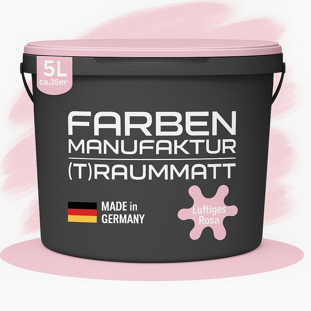 Farben Manufaktur (T) raummatt Wandfarbe Innenwandfarbe Innenfarbe Dispersionsfarbe Trendfarbe 2022 1/2/5/10L, Farbe: luftiges rosa, Größe: 2L
