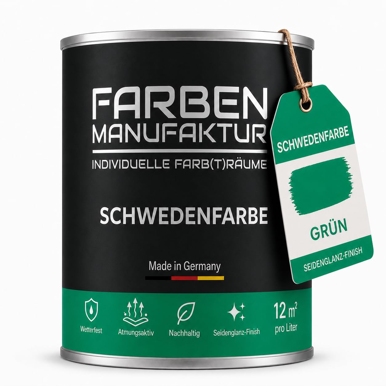 Schwedenfarbe Holzfarbe Außen Wetterfest – Holzschutzfarbe für Fassade, Gartenhaus, Zaun & Scheune – Diffusionsoffen & Nachhaltig Wetterschutzfarbe 1/2/5L, Größe: 2L, Farbe: Schweden moosgrün