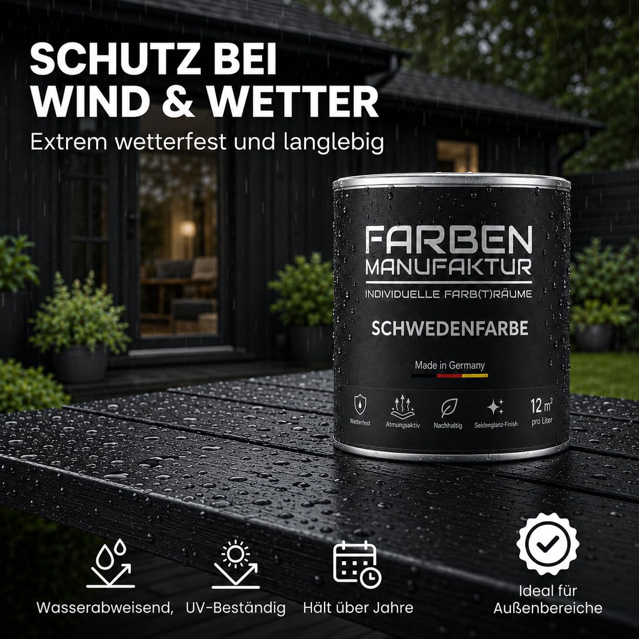 Schwedenfarbe Holzfarbe Außen Wetterfest – Holzschutzfarbe für Fassade, Gartenhaus, Zaun & Scheune – Diffusionsoffen & Nachhaltig Wetterschutzfarbe 2L, Größe: 2L, Farbe: Schweden grün
