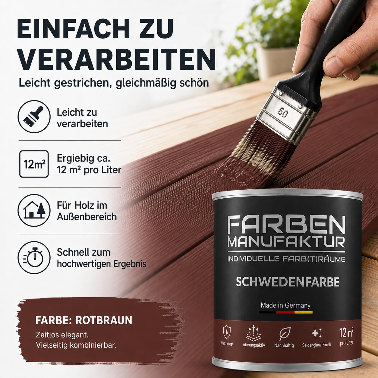 Schwedenfarbe Holzfarbe Außen Wetterfest – Holzschutzfarbe für Fassade, Gartenhaus, Zaun & Scheune – Diffusionsoffen & Nachhaltig Wetterschutzfarbe 1/2/5L, Größe: 2L, Farbe: Schweden moosgrün