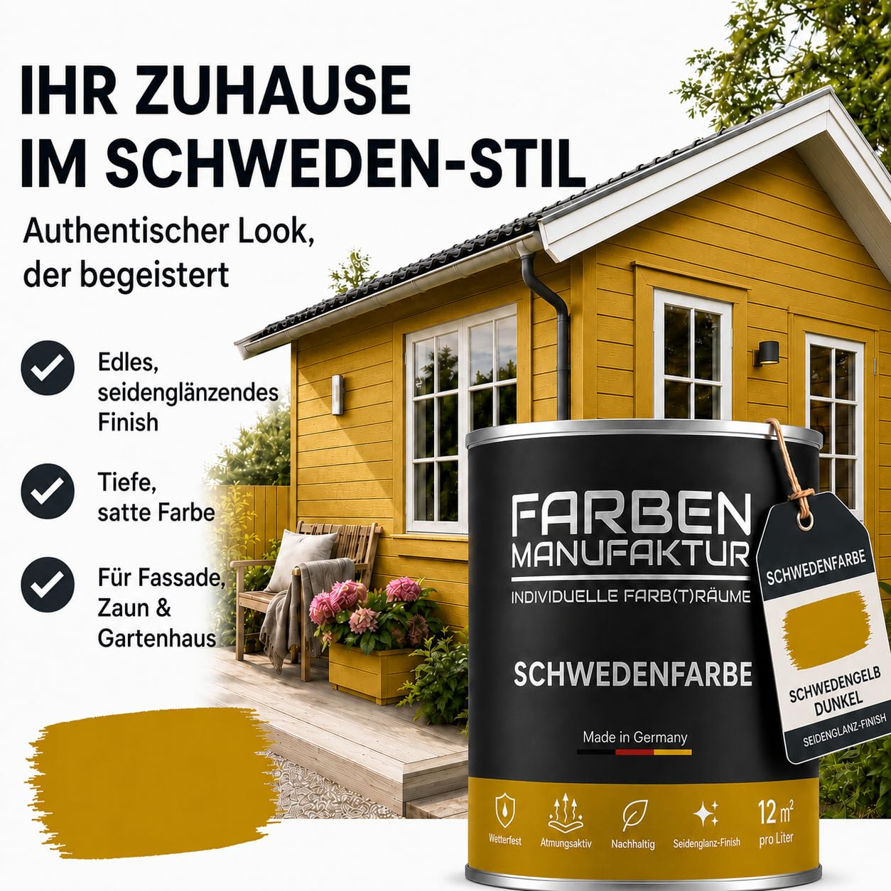 Schwedenfarbe Holzfarbe Außen Wetterfest – Holzschutzfarbe für Fassade, Gartenhaus, Zaun & Scheune – Diffusionsoffen & Nachhaltig Wetterschutzfarbe 2L, Größe: 2L, Farbe: Schweden grün