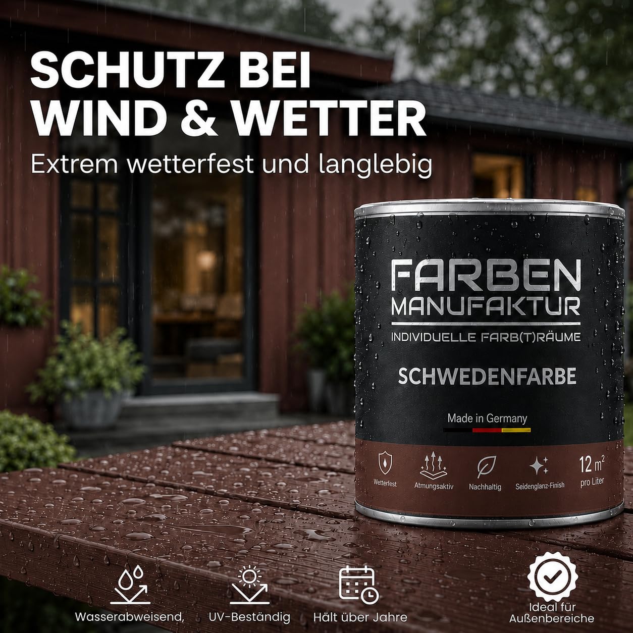 Schwedenfarbe Holzfarbe Außen Wetterfest – Holzschutzfarbe für Fassade, Gartenhaus, Zaun & Scheune – Diffusionsoffen & Nachhaltig Wetterschutzfarbe 2L, Größe: 2L, Farbe: Schweden grün