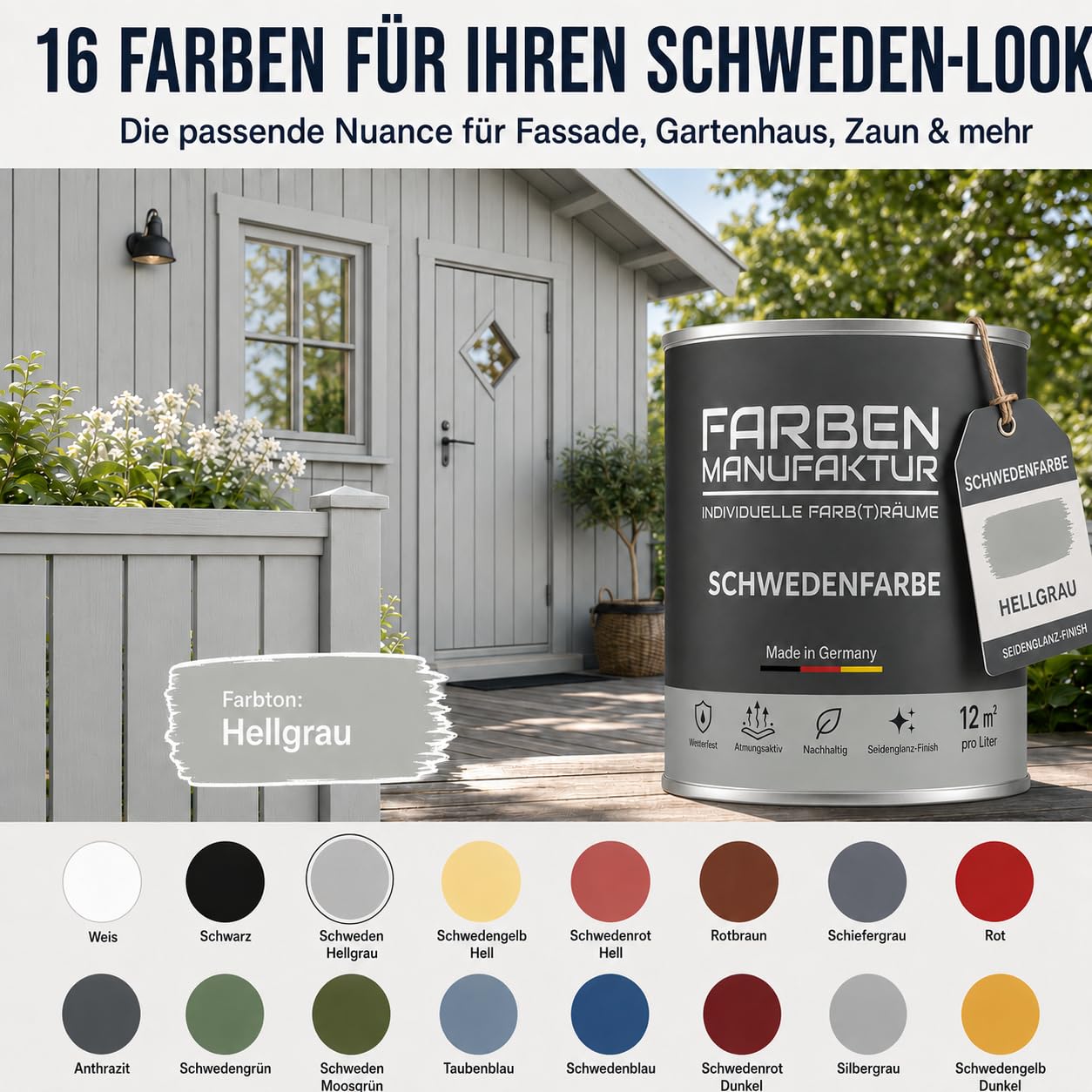 Schwedenfarbe Holzfarbe Außen Wetterfest – Holzschutzfarbe für Fassade, Gartenhaus, Zaun & Scheune – Diffusionsoffen & Nachhaltig Wetterschutzfarbe, Größe: 1L, Farbe: Schweden blau