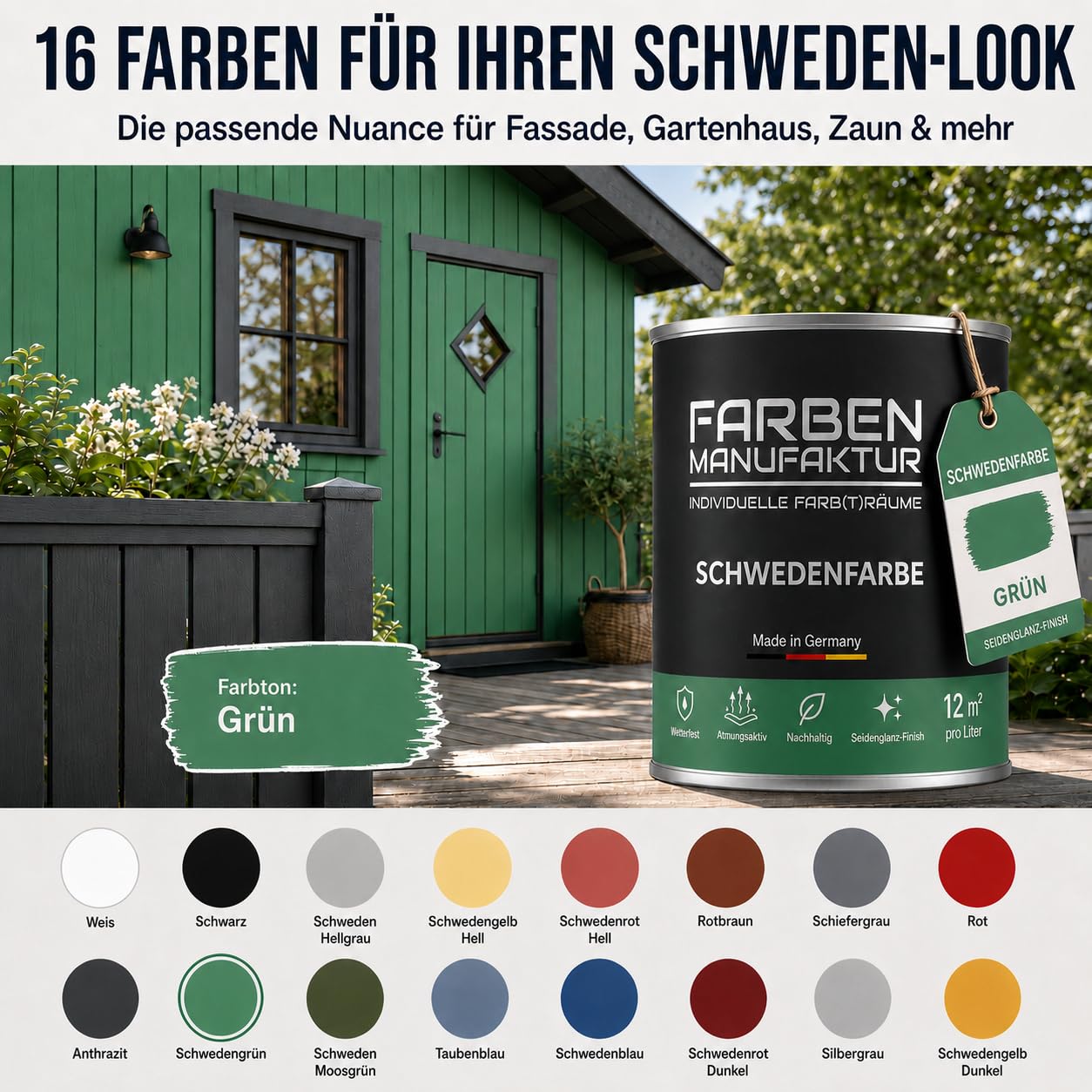 Schwedenfarbe Holzfarbe Außen Wetterfest – Holzschutzfarbe für Fassade, Gartenhaus, Zaun & Scheune – Diffusionsoffen & Nachhaltig Wetterschutzfarbe, Größe: 1L, Farbe: Schweden blau