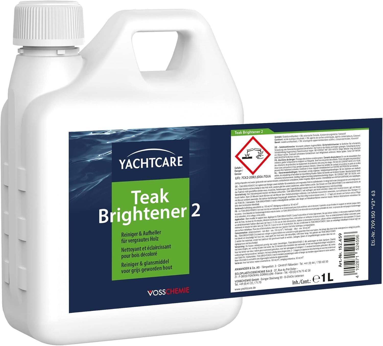 Yachtcare Teak Brightener 1L - Leistungstarker Entgrauer für Holz - Reinigung und Aufhellung vergrauter und verwitterter Hölzer