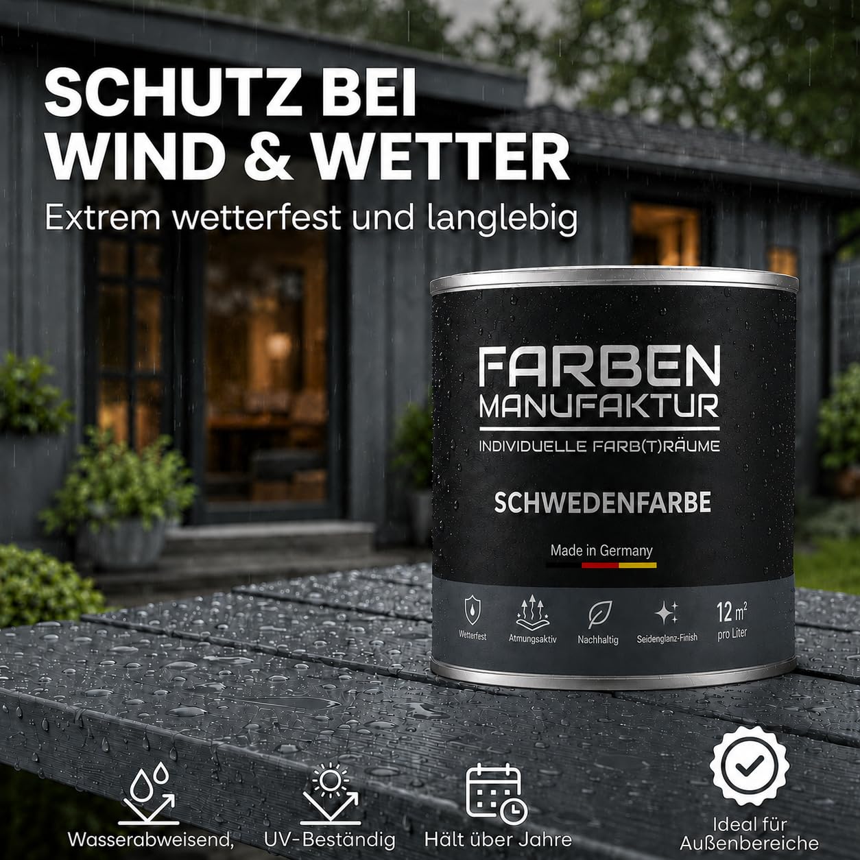 Schwedenfarbe Holzfarbe Außen Wetterfest – Holzschutzfarbe für Fassade, Gartenhaus, Zaun & Scheune – Diffusionsoffen & Nachhaltig Wetterschutzfarbe 1/2/5L, Größe: 2L, Farbe: Schweden moosgrün