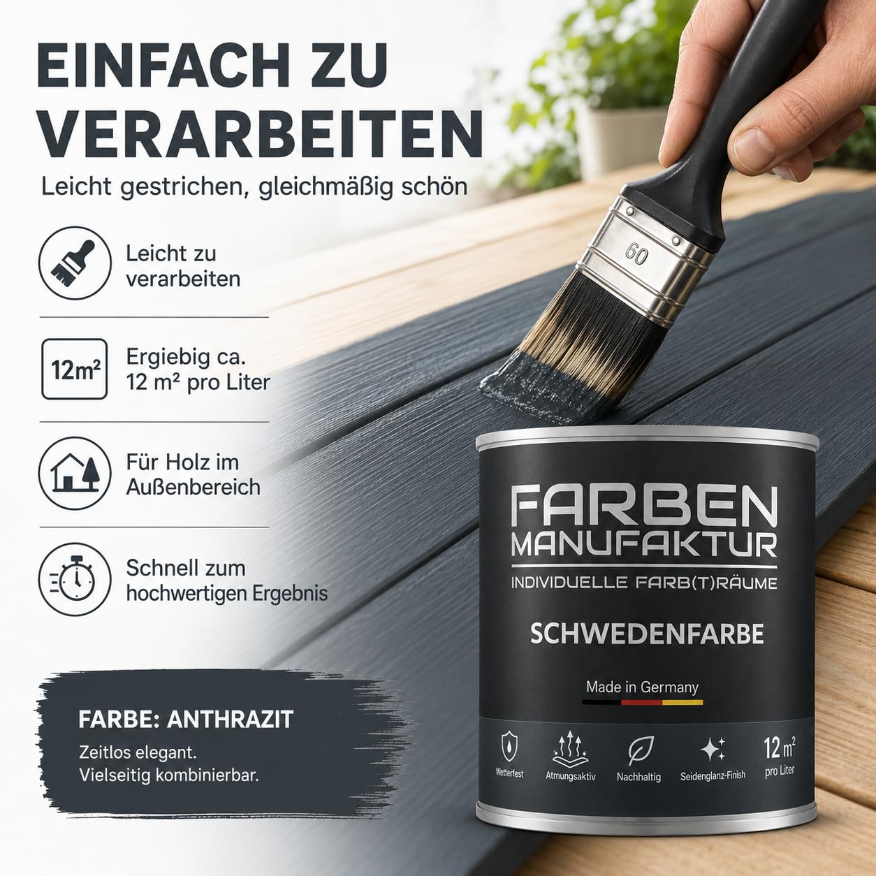 Schwedenfarbe Holzfarbe Außen Wetterfest – Holzschutzfarbe für Fassade, Gartenhaus, Zaun & Scheune – Diffusionsoffen & Nachhaltig Wetterschutzfarbe, Größe: 1L, Farbe: Schweden blau