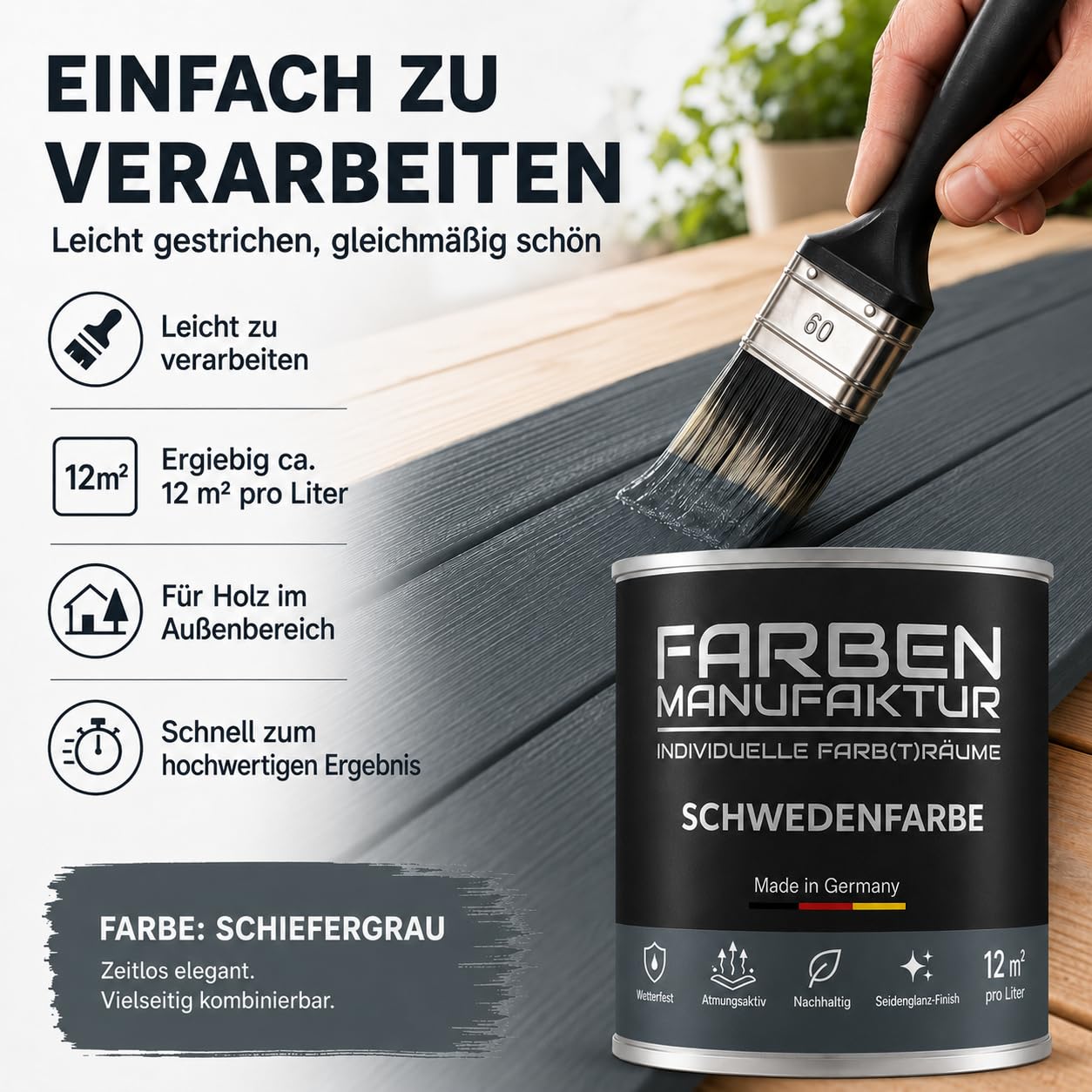 Schwedenfarbe Holzfarbe Außen Wetterfest – Holzschutzfarbe für Fassade, Gartenhaus, Zaun & Scheune – Diffusionsoffen & Nachhaltig Wetterschutzfarbe, Größe: 1L, Farbe: Schweden blau