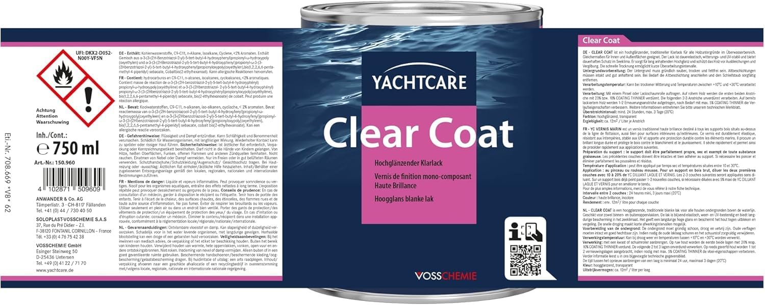 Yachtcare Bootslack farblos glänzend 750ml
