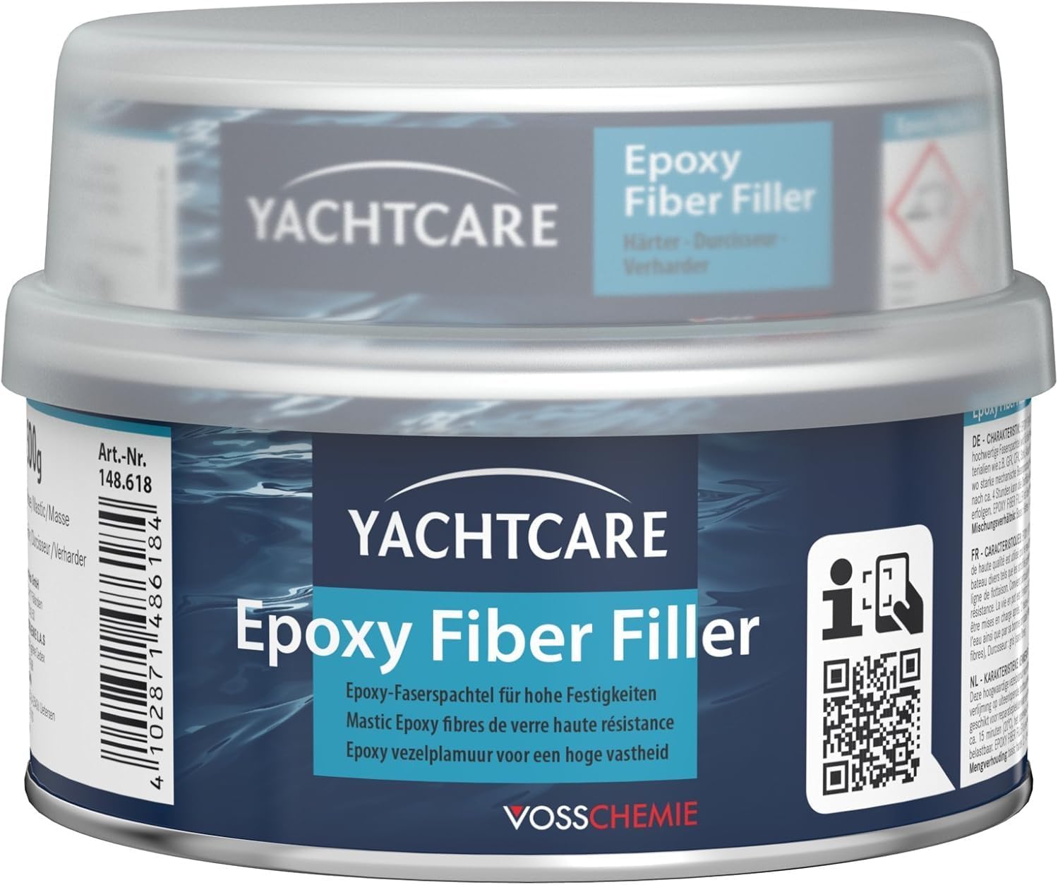 Yachtcare Epoxy Fiber Filler 500g - Epoxidharz Glasfaserspachtel - Faserverstärkter Reparaturspachtel für GFK & Metall, wasserbeständig, hellblau