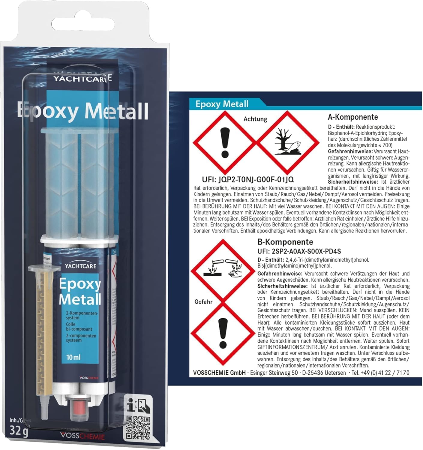 Yachtcare Metall Epoxykleber, schwarz, 32g EU