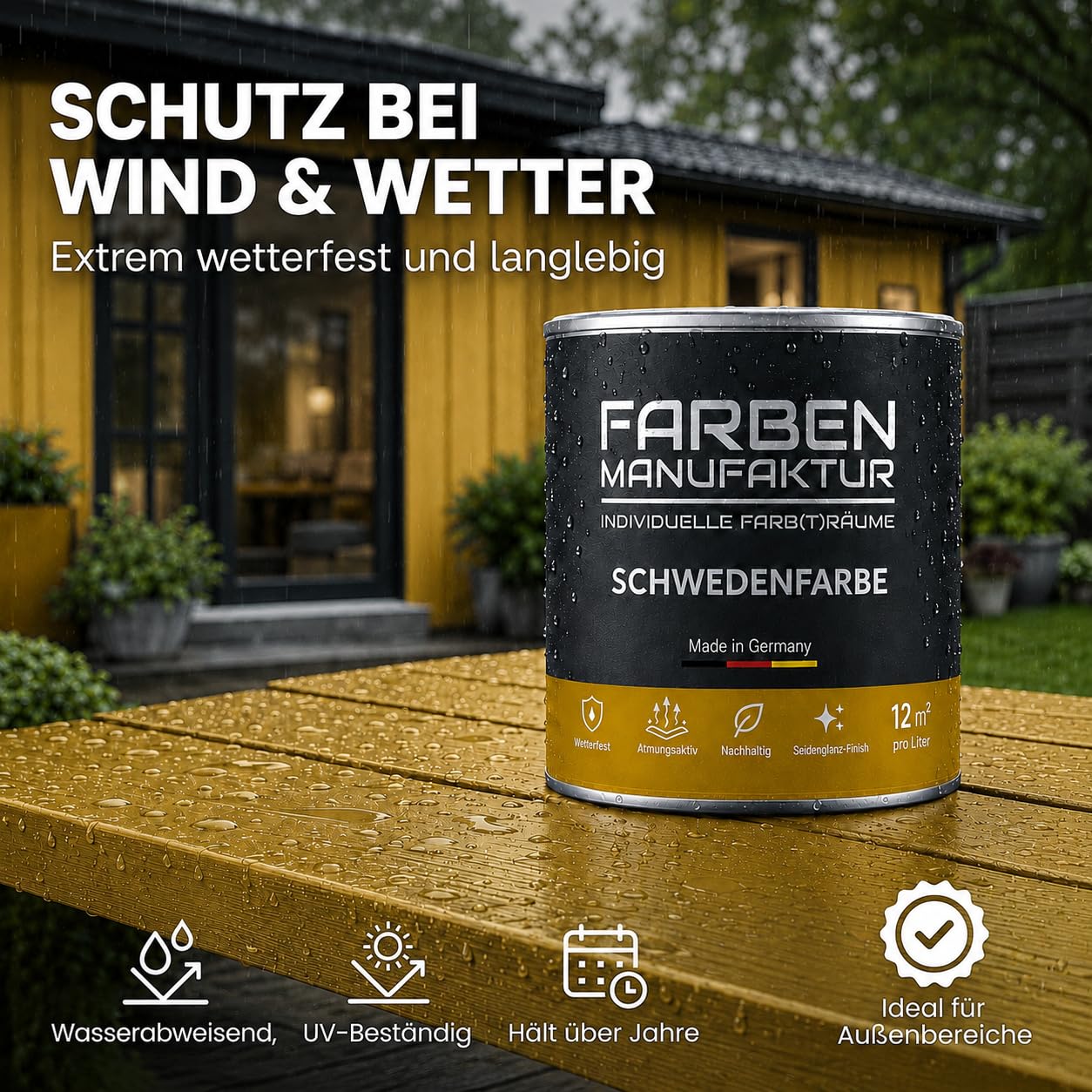 Schwedenfarbe Holzfarbe Außen Wetterfest – Holzschutzfarbe für Fassade, Gartenhaus, Zaun & Scheune – Diffusionsoffen & Nachhaltig Wetterschutzfarbe 2L, Größe: 2L, Farbe: Schweden grün