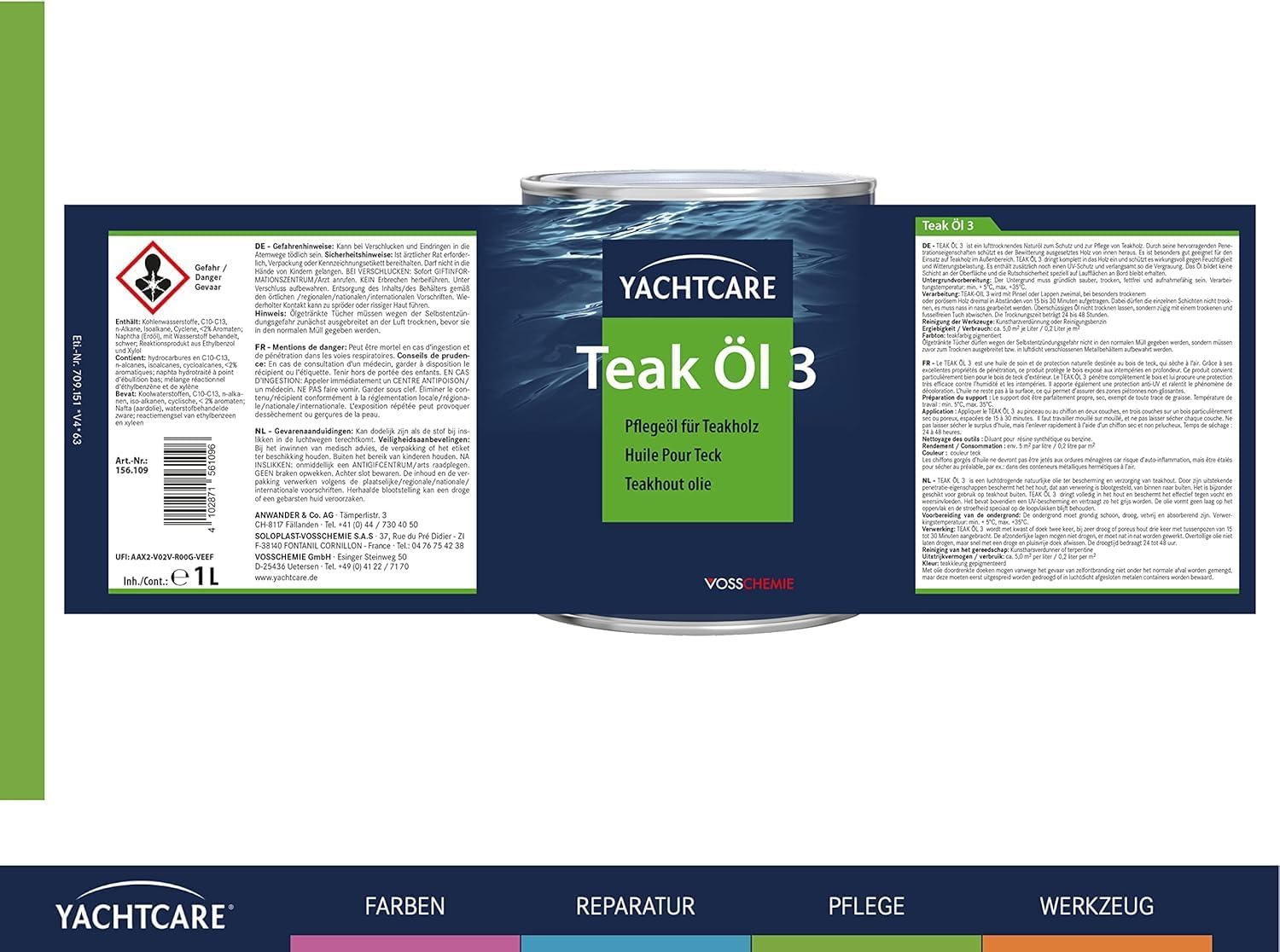 Yachtcare Teaköl 1L - Hochwertiges Holzöl mit UV-Schutz für Teakholz im Außenbereich, pflegt und schützt gegen Wetter und Vergrauung, ideal für Boote und Gärten