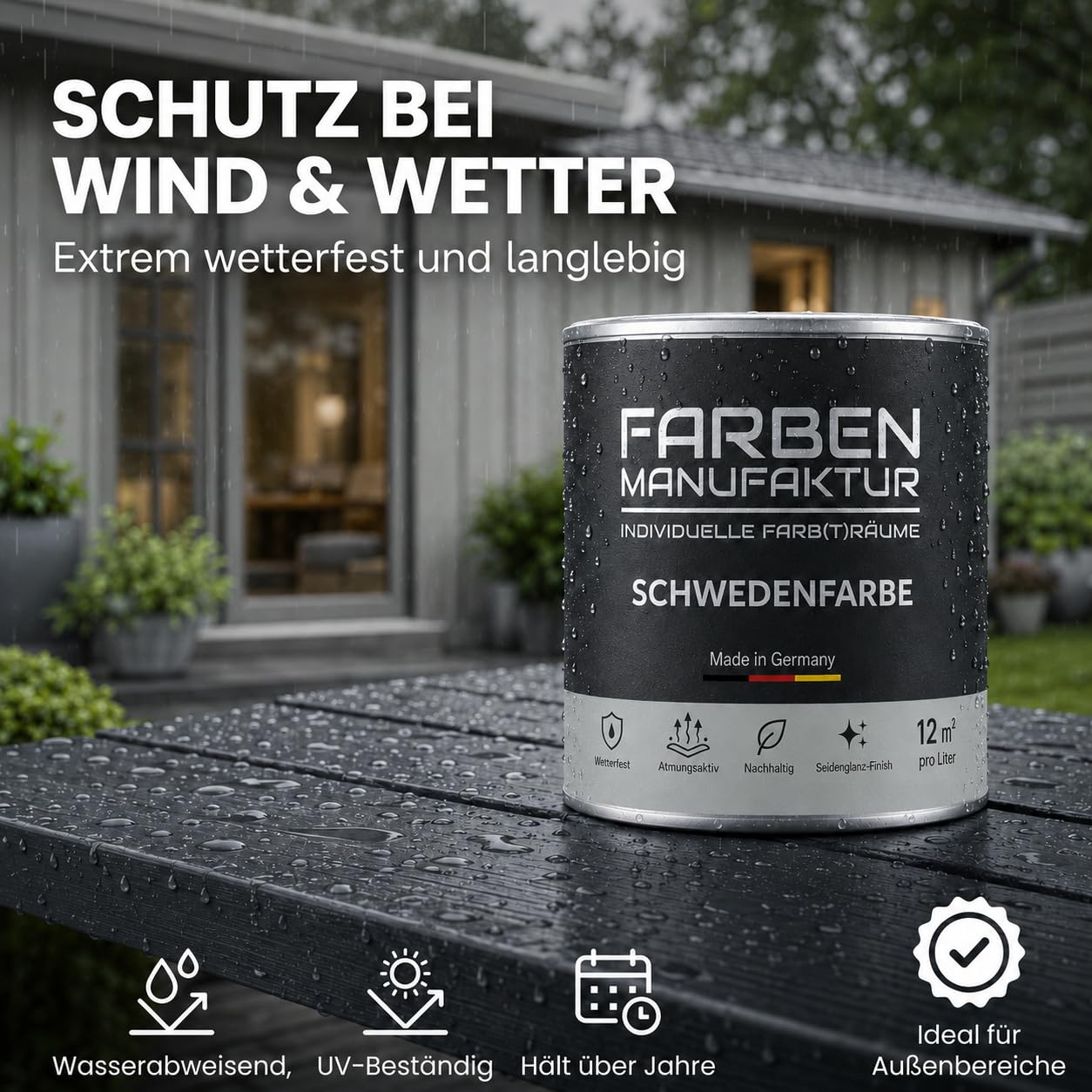 Schwedenfarbe Holzfarbe Außen Wetterfest – Holzschutzfarbe für Fassade, Gartenhaus, Zaun & Scheune – Diffusionsoffen & Nachhaltig Wetterschutzfarbe 2L, Größe: 2L, Farbe: Schweden grün
