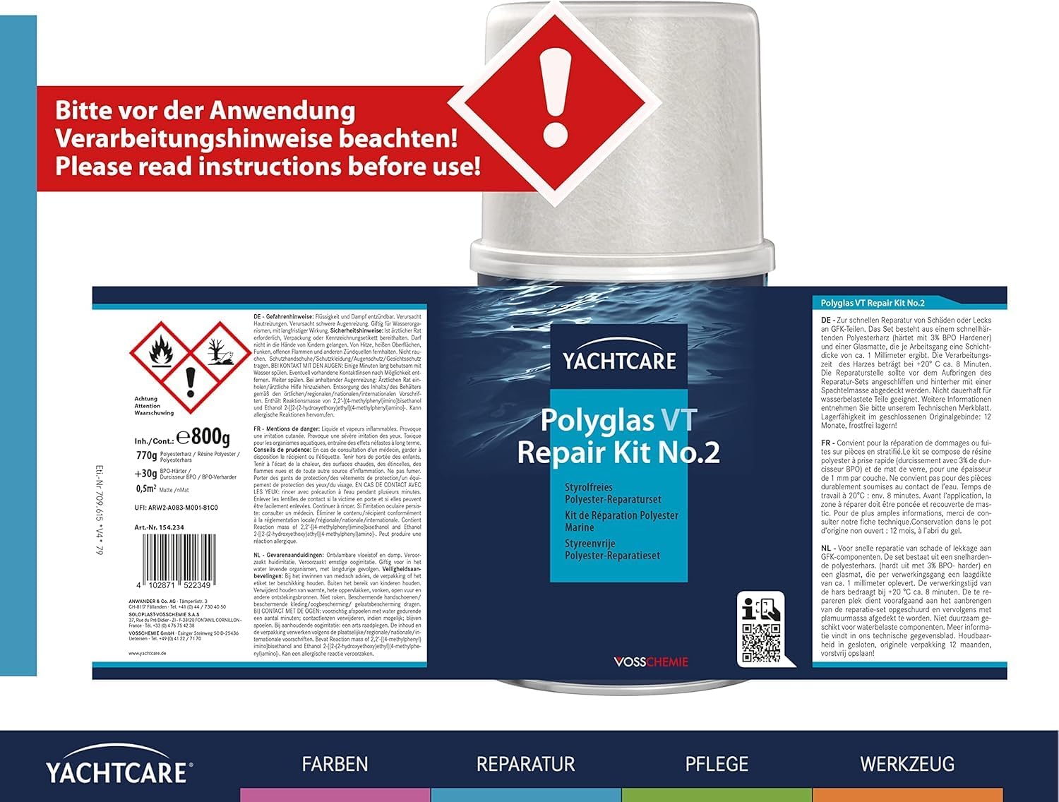 Yachtcare Polyglas Repair Kit - für die schnelle Reparaturen an GFK-Teilen