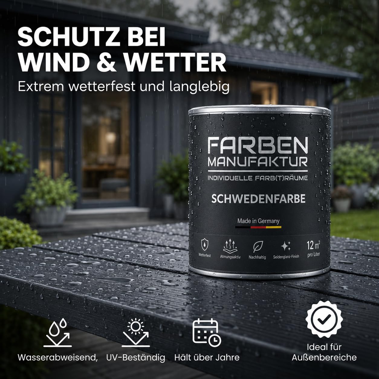 Schwedenfarbe Holzfarbe Außen Wetterfest – Holzschutzfarbe für Fassade, Gartenhaus, Zaun & Scheune – Diffusionsoffen & Nachhaltig Wetterschutzfarbe 2L, Größe: 2L, Farbe: Schweden grün