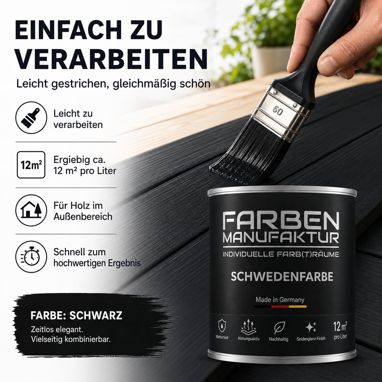 Schwedenfarbe Holzfarbe Außen Wetterfest – Holzschutzfarbe für Fassade, Gartenhaus, Zaun & Scheune – Diffusionsoffen & Nachhaltig Wetterschutzfarbe 2L, Größe: 2L, Farbe: Schweden grün