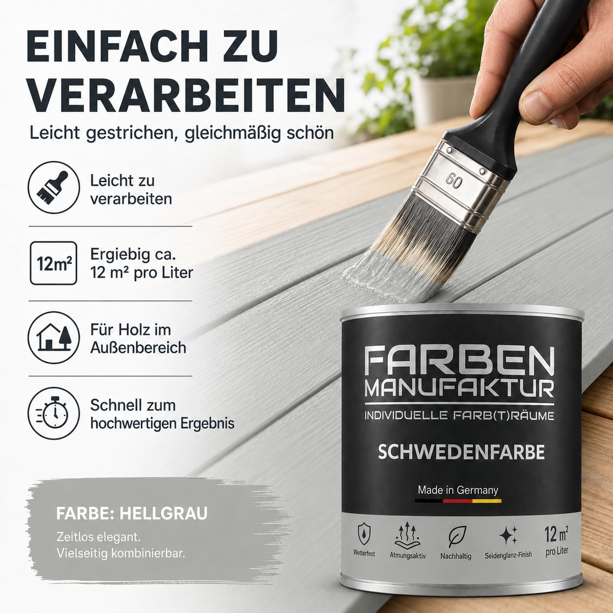 Schwedenfarbe Holzfarbe Außen Wetterfest – Holzschutzfarbe für Fassade, Gartenhaus, Zaun & Scheune – Diffusionsoffen & Nachhaltig Wetterschutzfarbe 2L, Größe: 2L, Farbe: Schweden grün
