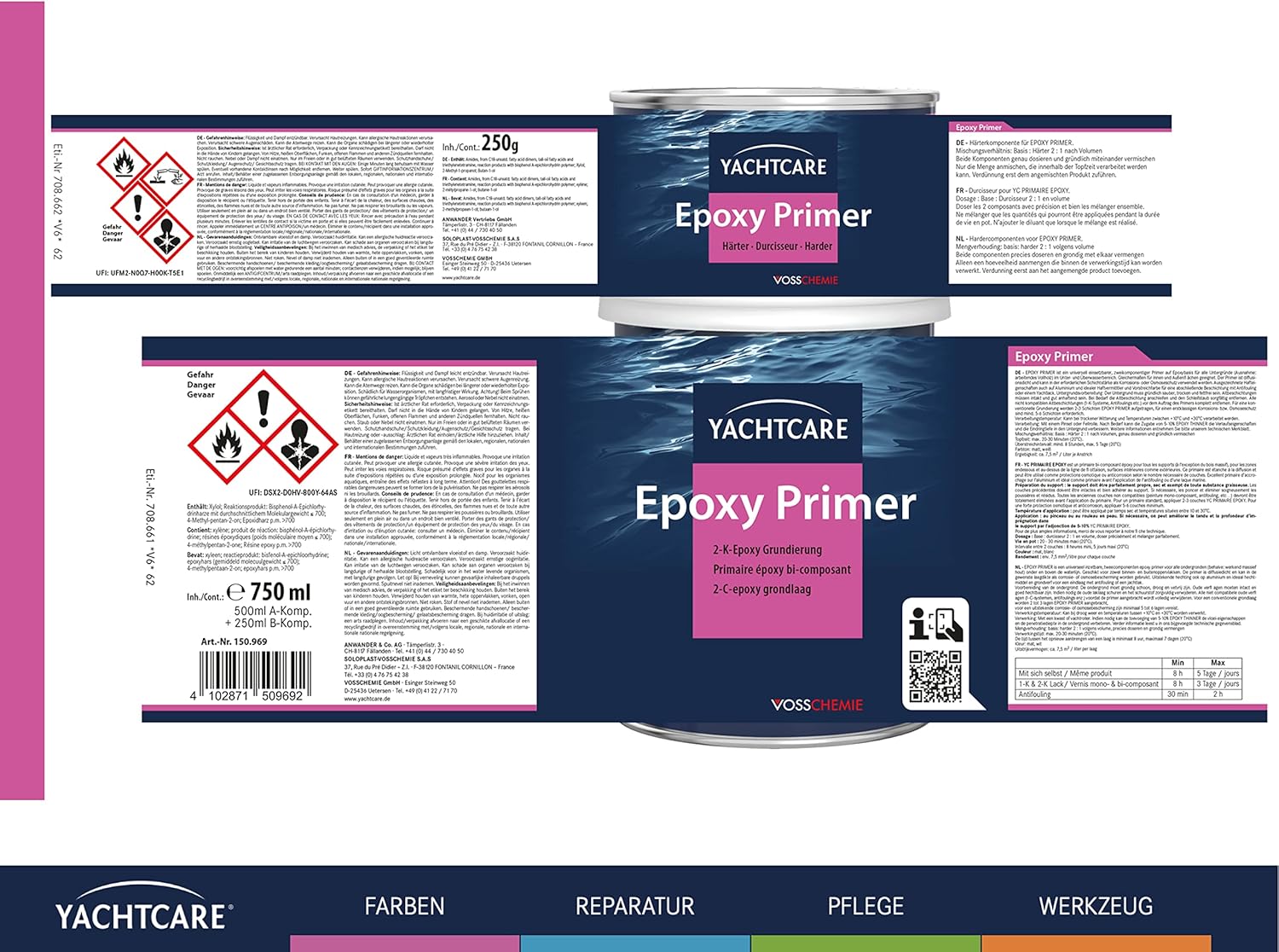 Yachtcare 2-K Epoxy Primer | 750ML | Weiß | 2-Komponenten Epoxid Grundierung für Antifouling und Lacksysteme | Osmoseschutz