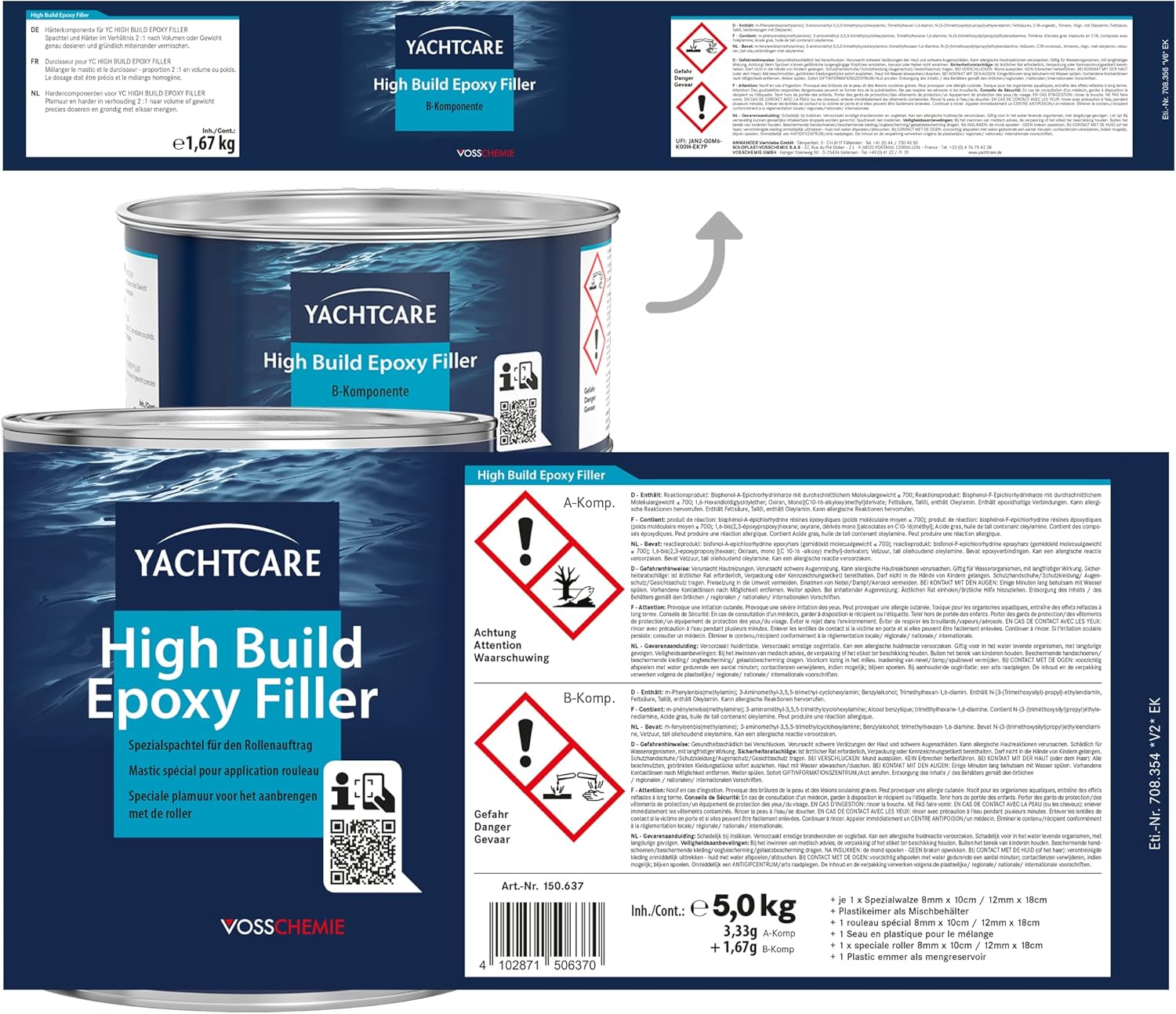 Yachtcare High Build Epoxy Filler KG 5,0 - Epoxy Rollspachtel zur Osmosesarnierung, Weiß