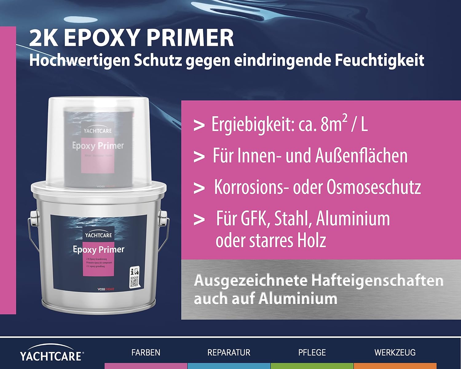 Yachtcare 2-K Epoxy Primer | 2,25L | Weiß | 2-Komponenten Epoxid Grundierung für Antifouling und Lacksysteme | Osmoseschutz