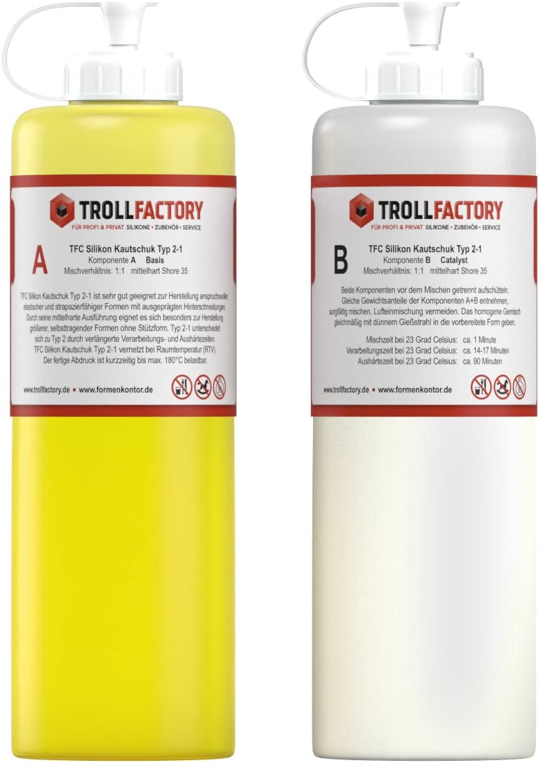 TFC Troll Factory Gomma Silicone Tipo 4 Impastabile - 1 Kg (2 X 500g) Per Stampi Fai Da Te, Modellismo, Dentale E Sigillante